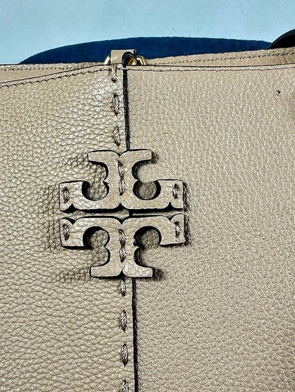 Tory Burch Romy Pebbled Leather Tote Beige